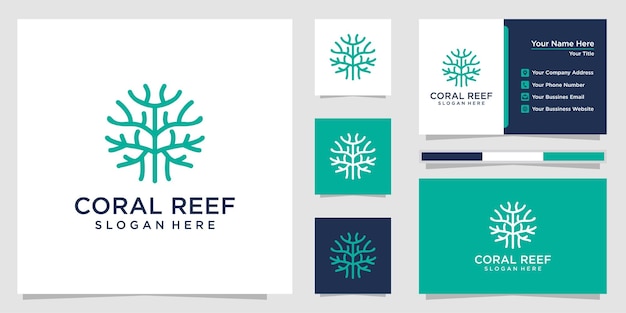 Reef Crag Coral Logo-Design und Visitenkartenvorlage Premium Vector
