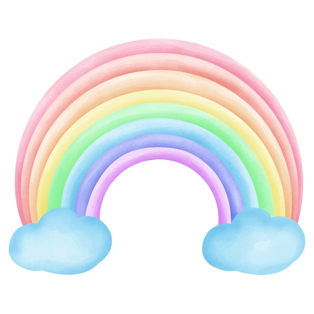 Regenbogen auf weißem Hintergrund mit zwei Wolken