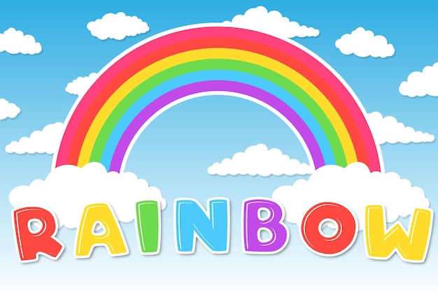 Regenbogen bunte Wolke blauer Himmel bearbeitbare Texteffekt-Schriftstilvorlage niedliches Hintergrunddesign