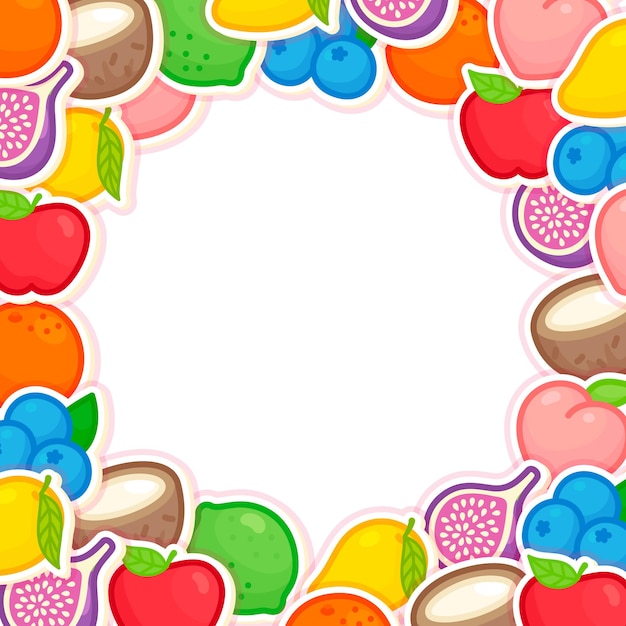 Regenbogen-frucht-grenzrahmen-vorlage kawaii doodle flache cartoon-vektor-illustration