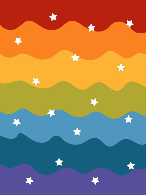 Regenbogen gestreifter hintergrund in pastellfarben regenbogen und sterne vektor-illustration
