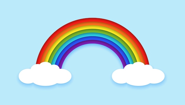 Regenbogen mit Wolken in Papier-Schnitt-Stil Vektor-Illustration