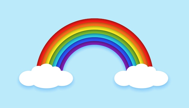 Regenbogen mit wolken in papier-schnitt-stil vektor-illustration