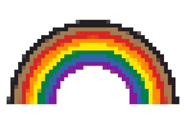 Regenbogen-stolz-flaggensymbol mit schwarzen und braunen streifen vektor-illustration im pixel-art-stil