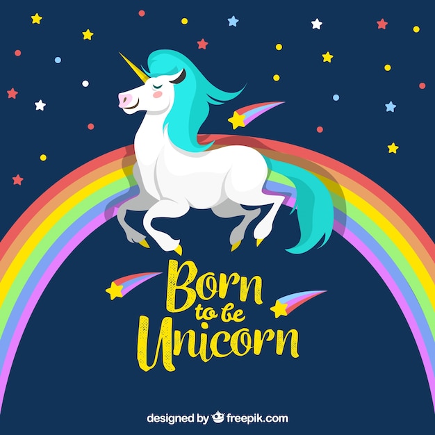 Regenbogen und einhorn hintergrund mit nachricht PremiumVektor