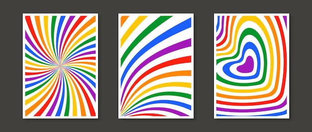 Regenbogen- und herzdruckdesignsatz abstrakte farbenfrohe posterkollektion geometrie