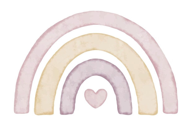 Regenbogen-Wasserfarbenillustration in pastellroten und gelben Farben für Babyshower-Einladungen oder kindliche Geburtstagskarten Zeichnung für Kinder Wandkunst oder Mädchenplakate Element auf isoliertem Hintergrund