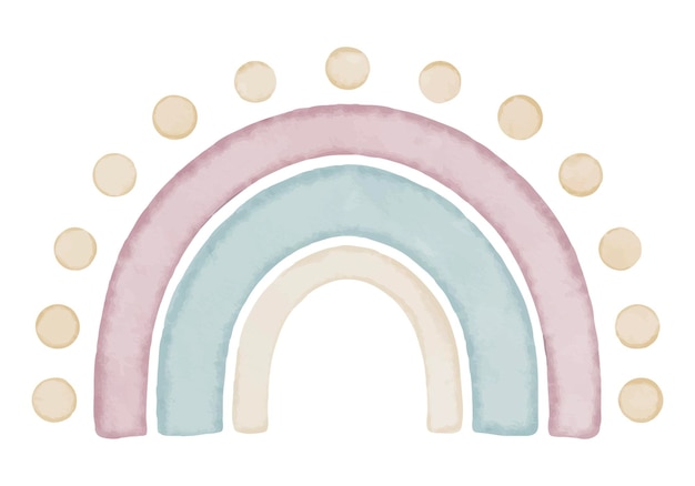 Regenbogen-Wasserfarbenillustration in pastellroten und gelben Farben für Babyshower-Einladungen oder kindliche Geburtstagskarten Zeichnung für Kinder Wandkunst oder Mädchenplakate Element auf isoliertem Hintergrund