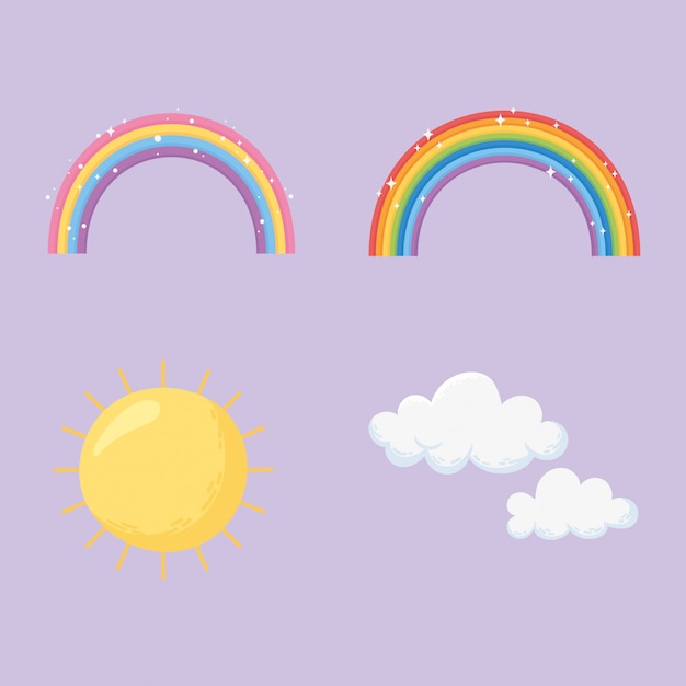 Regenbogen, Wolken und Sonne untergehen