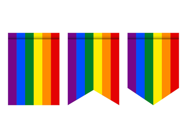 Vektor regenbogenflaggen flagge oder wimpel isoliert auf weißem hintergrund. wimpel lgbt-flaggensymbol.