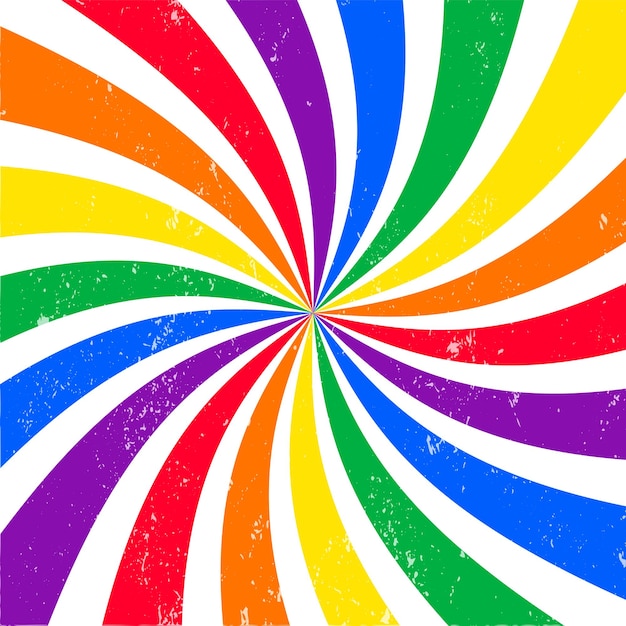 Regenbogenstrahlen Abstrakter Wirbel verdrehter Hintergrund Flagge zum Stolztag Flache Vektorillustration