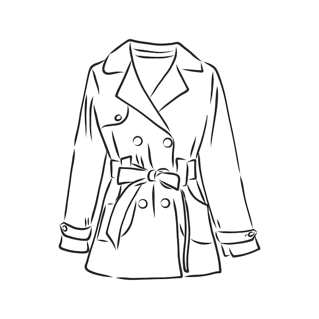 Regenjacke. monochrome skizze, handzeichnung. schwarzer umriss auf weißem hintergrund. vektor-illustration. regenmantel, vektorskizzenillustration