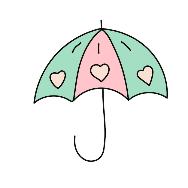 Regenschirm mit herzen im doodle-stil