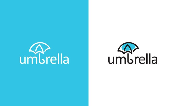 Vektor regenschirmlogo und ein blauer und weißer hintergrund