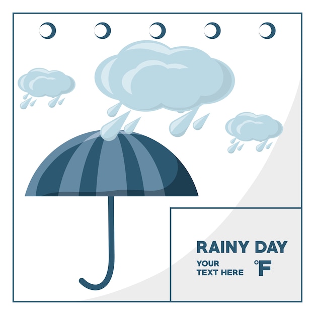 Vektor regnerischer tag und regenschirm des wetterkalenders