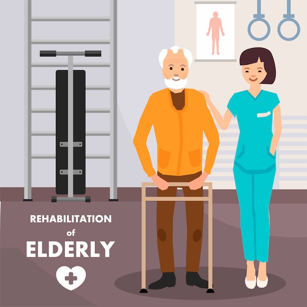 Rehabilitation für ältere menschen werbeplakat