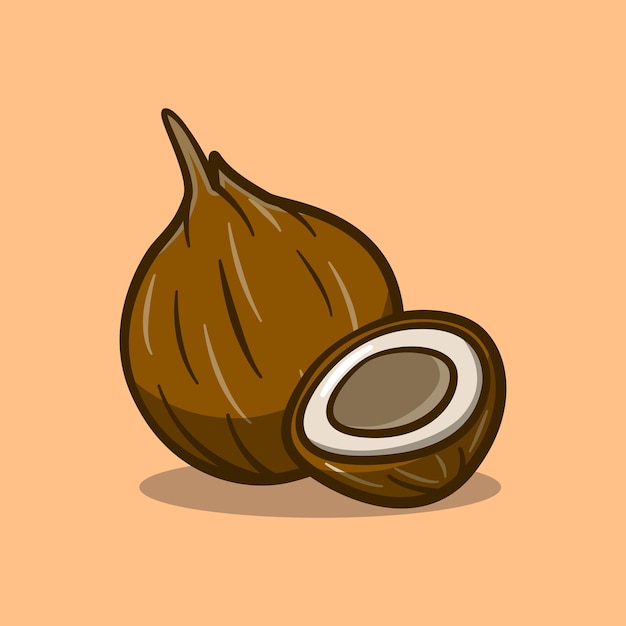 reife Kokosnuss oder altes Kokosnussillustrationsbild im Cartoon-Stil auf isoliertem Hintergrund