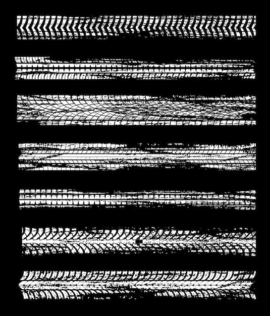 Reifenspuren des autoraddesigns mit grunge-muster mit straßenschmutz.