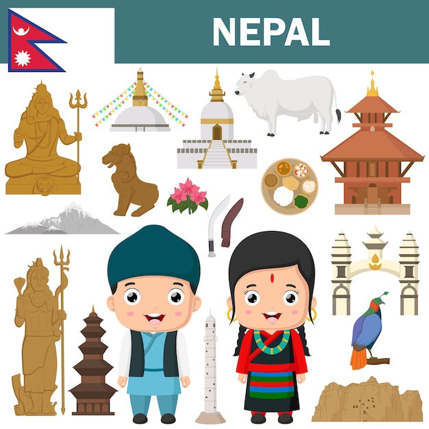 Vektor reihe berühmter wahrzeichen nepals