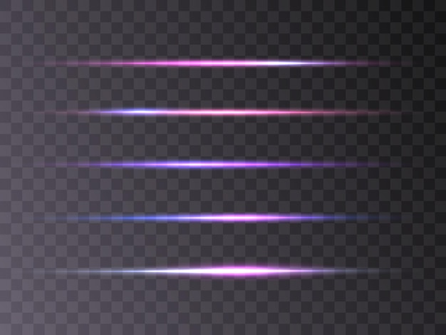 Reihe blauer horizontaler highlights laserstrahlen aus licht, horizontale lichtstrahlen reihe von leuchtenden