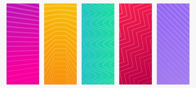 Reihe moderner Farbverlaufshintergründe mit Linien. Header-Banner. Helle geometrische abstrakte Präsentationshintergründe. Vektorillustration