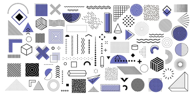 Reihe von abstrakten geometrischen Formen Sammlung trendiger Halbton-Vektorgrafikelemente Designelemente für Zeitschriften-Billboard-Verkaufswerbung Banner-Plakat-Broschüre Memphis Retro-Elemente