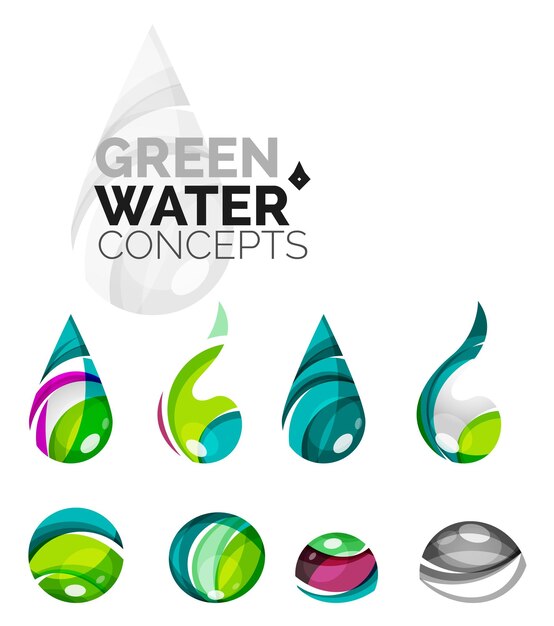 Reihe von abstrakten Öko-Wasser-Icons Business Logo Natur grüne Konzepte sauberes modernes geometrisches Design