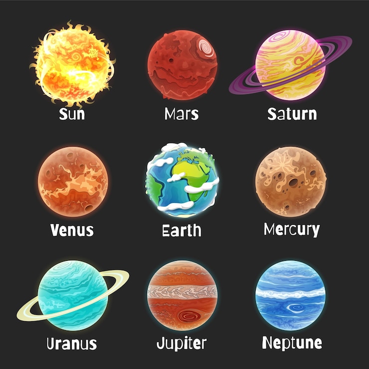 Vektor reihe von cartoon-planeten das sonnensystem