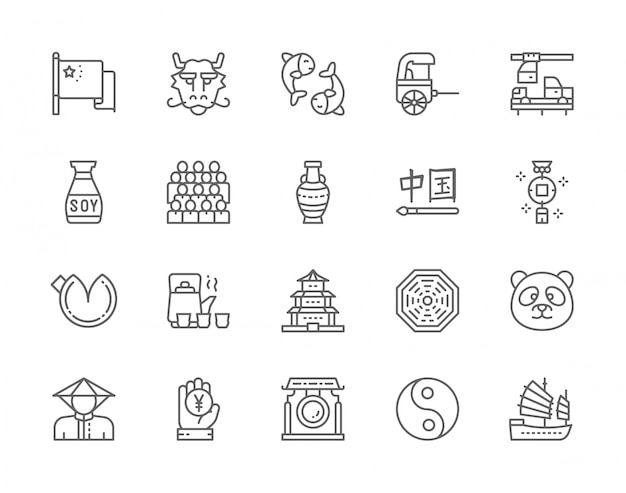 Reihe von chinesischen kultur linie icons.