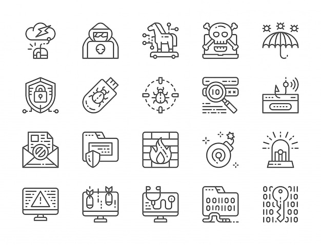 Reihe von cyber security line icons