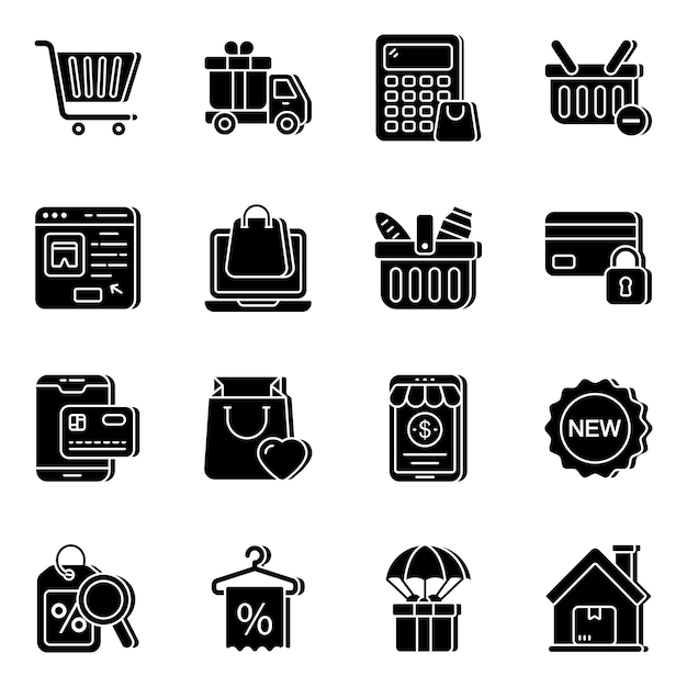 Reihe von einkaufs- und einkaufssymbolen