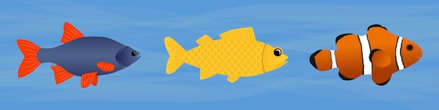 Reihe von Fischen im Meer. Clownfisch. Vektor-Illustration