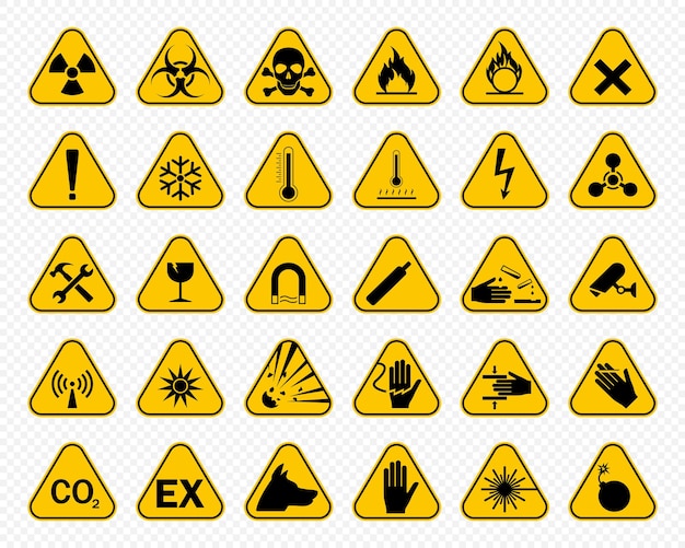 Reihe von gefahrenwarnzeichen. achtung gefahr symbol, vektor-illustration, isolierte icon-set.