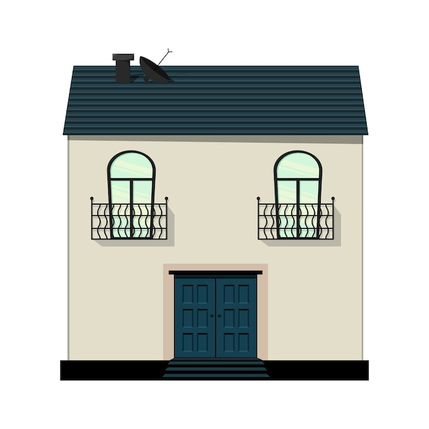 Reihe von Häusern auf weißem Hintergrund für Bau und Design. Cartoon-Stil. Vektor-Illustration.