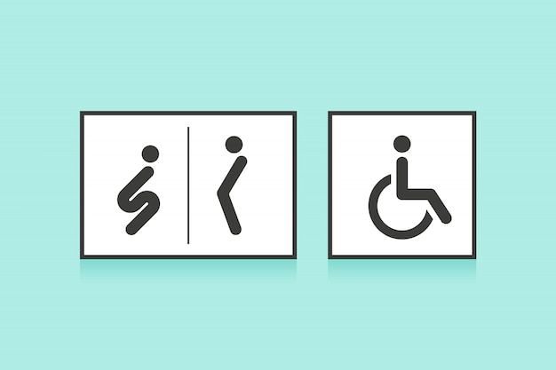 Vektor reihe von icons für toilette oder toilette. symbol für mann, frau und rollstuhlfahrer