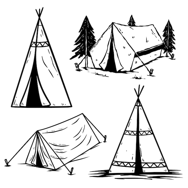 Vektor reihe von illustrationen von vintage-campingzelten gestaltungselement für logo-label-schild-plakat-t-shirt vektor-illustration