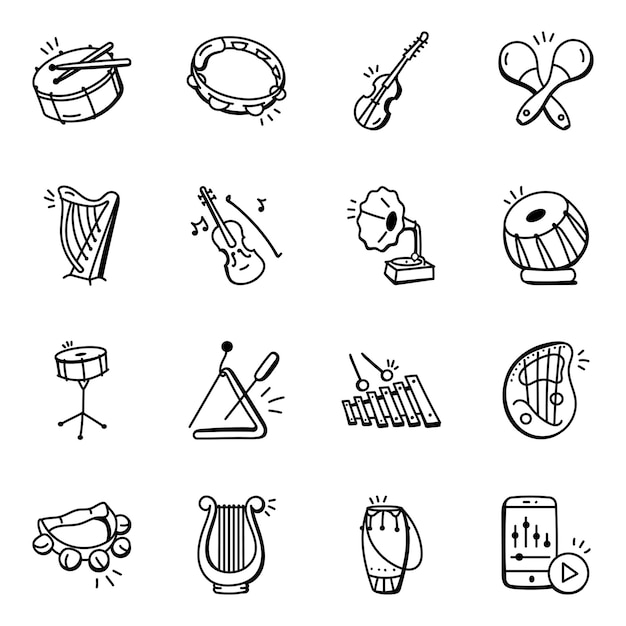 Reihe von musik-doodle-icons