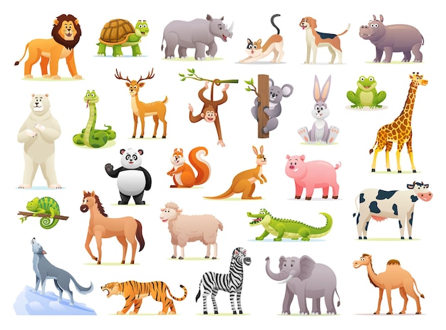 Reihe von niedlichen wilden Tierillustrationen