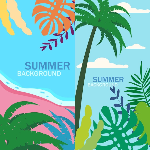 Reihe von sommerhintergründen floralen exotischen pflanzen blätter banner poster cover design-vorlagen