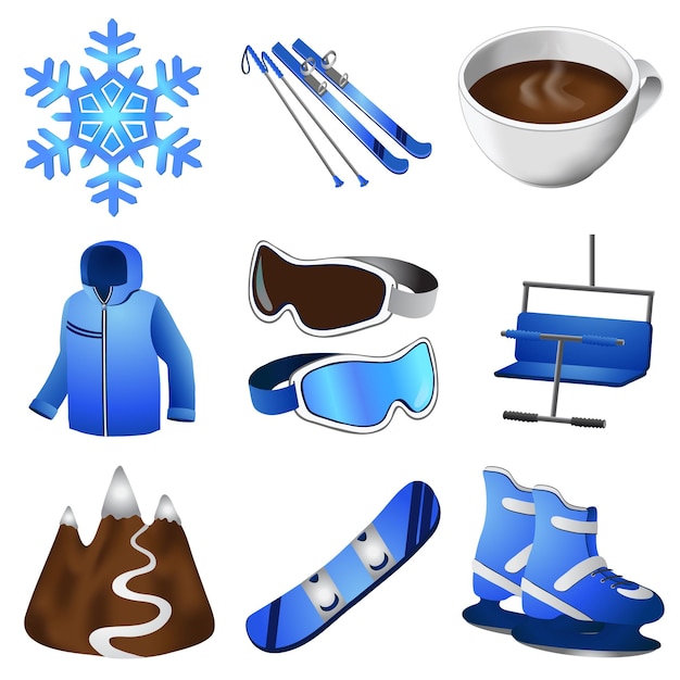 Vektor reihe von wintersymbolen. sport. skibasis