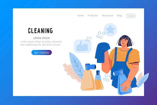 Reinigungsservice-Website-Banner oder Landingpage-Vorlage, flache Vektorillustration