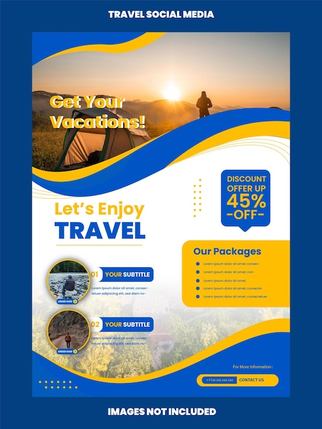 Vektor reise-ferien-ferien für reisebüros, geschäftsmarketing, soziale medien, plakat-flyer-vorlage