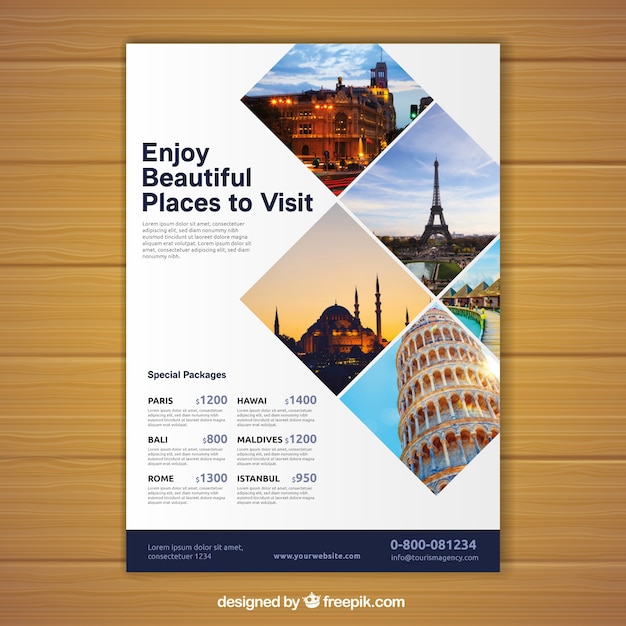 Reise-Flyer mit Foto von Destinationen