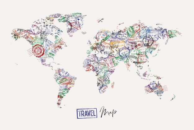 Reise-Kartenplakat mit Passstempel