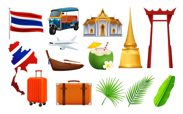 Reise nach Thailand Elemente im realistischen Stil