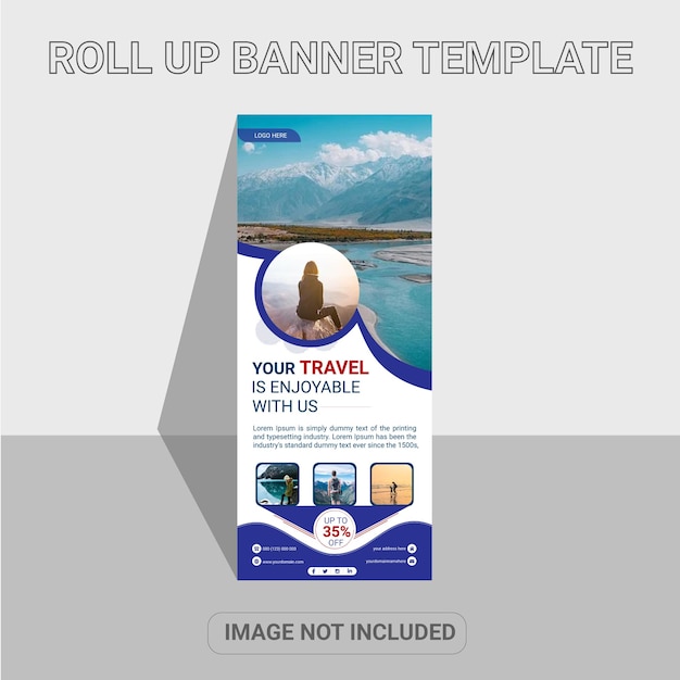 Reise-rollup-banner oder pull-up-banner-designvorlage für geschäftsreisende oder reisen.