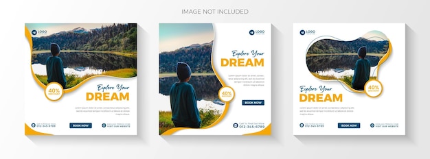 Reise social media post und adventure promotion ads banner template design