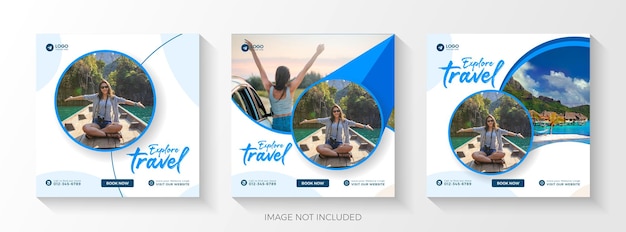 Reise social media post und adventure promotion ads banner template design