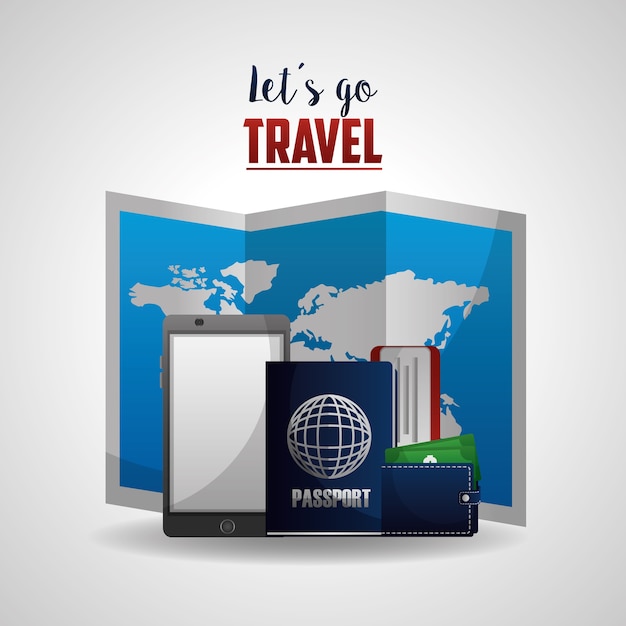 Reise Telefon Karte Reisepass Brieftasche und Ticket