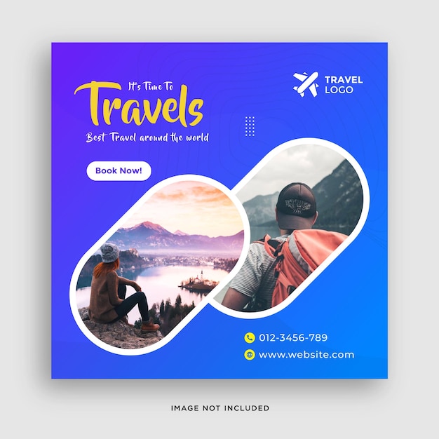 Vektor reise-tour-instagram-post-banner oder quadratische flyer-vorlage
